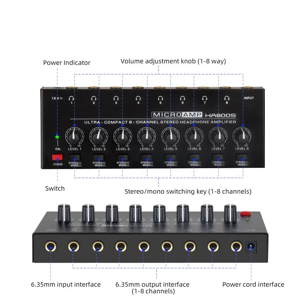 Amplificador de Audífonos Audio Series HA800S (8 Canales)