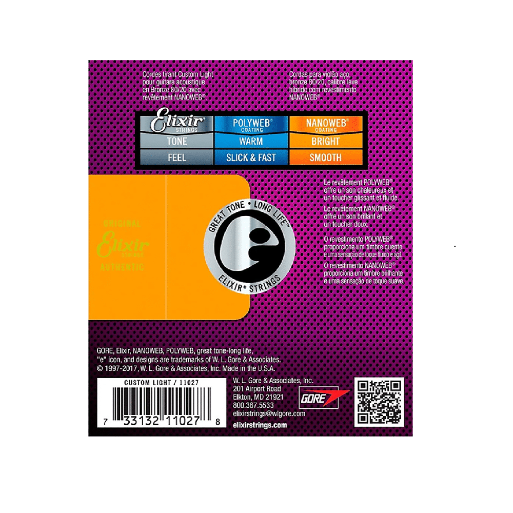 Cuerdas de Guitarra Acústica Elixir 11-52 Bronze Nanoweb