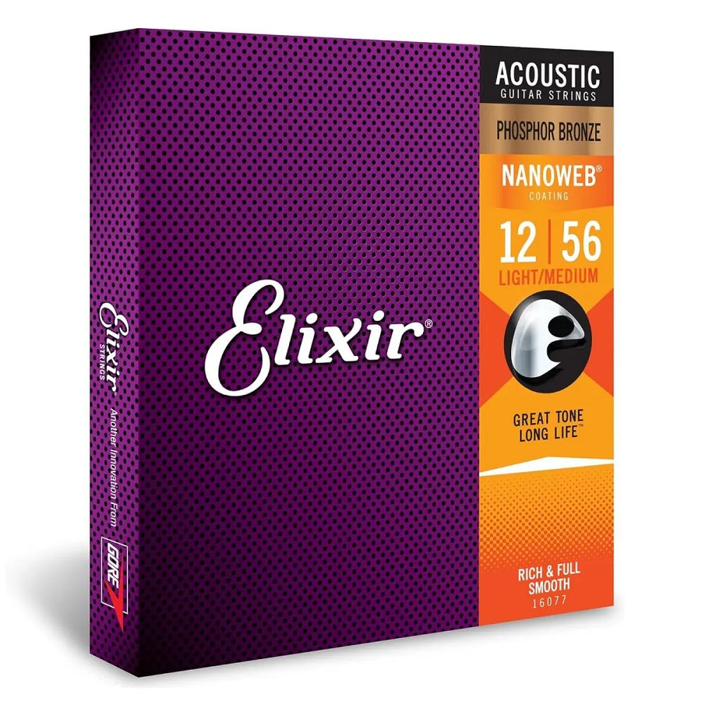 Cuerdas de Guitarra Acústica Elixir 12-56 Phosphor Bronze Nanoweb